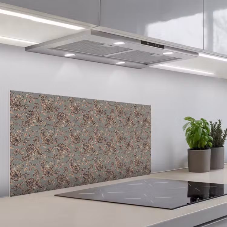 Donker - Bloemen - Sierlijk keuken achterwand spatscherm middel 899 -3d_schuin