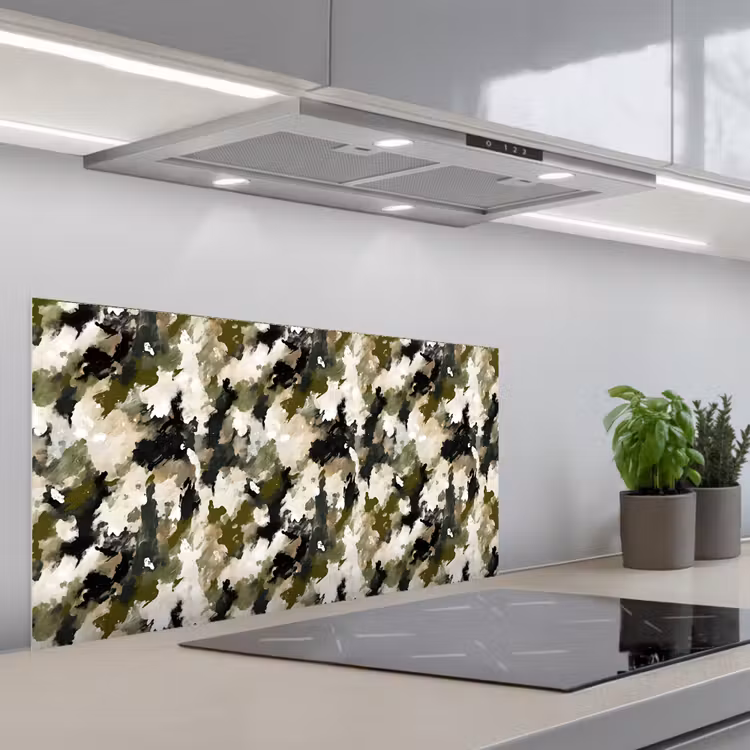 Donker - Groen - Camouflage - Schilderachtig keuken achterwand spatscherm middel 899 -3d_schuin
