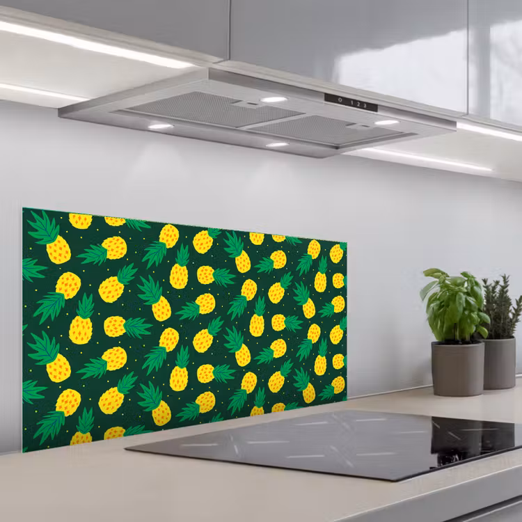 Donkergroen - Ananas - Bladeren keuken achterwand spatscherm middel 899 -3d_schuin