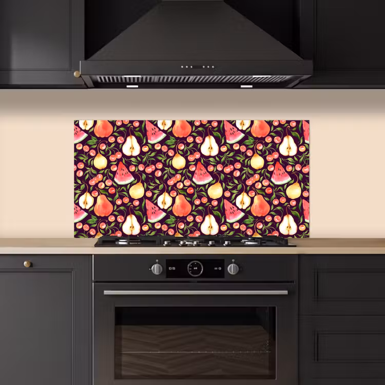 Donker - Bladeren - Fruit - Patroon keuken achterwand spatscherm middel 899 -sfeer1