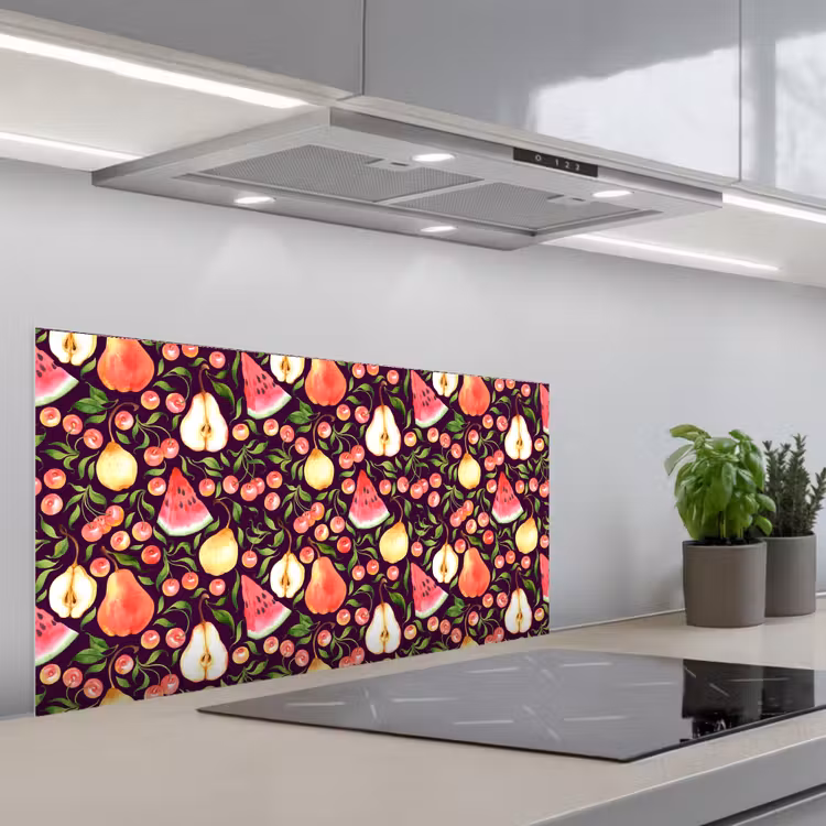 Donker - Bladeren - Fruit - Patroon keuken achterwand spatscherm middel 899 -3d_schuin