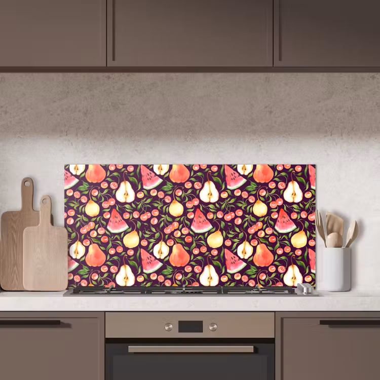 Donker - Bladeren - Fruit - Patroon keuken achterwand spatscherm middel 899 -sfeer2
