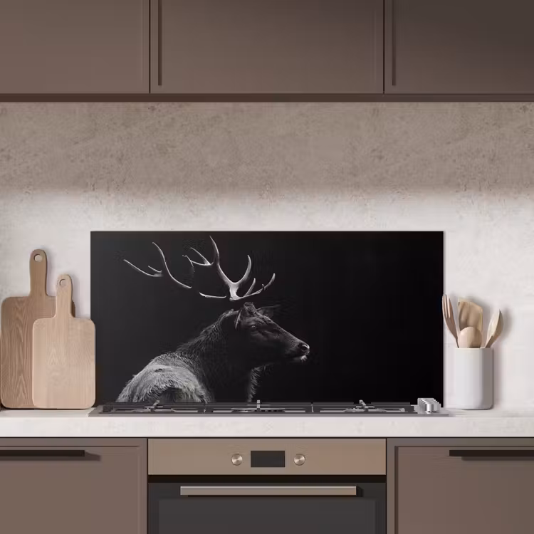 Hert - Zwart - Portret - Gewei - Dieren keuken achterwand spatscherm middel -sfeer2