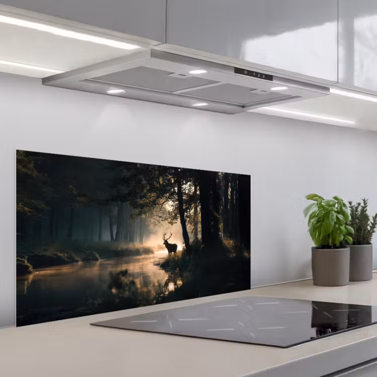 Hert - Bosbeek - Mystiek keuken achterwand spatscherm middel -3d_schuin