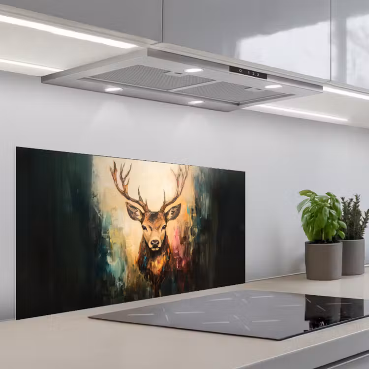 Hert - Geverfd - Gewei - Bruin keuken achterwand spatscherm middel -3d_schuin