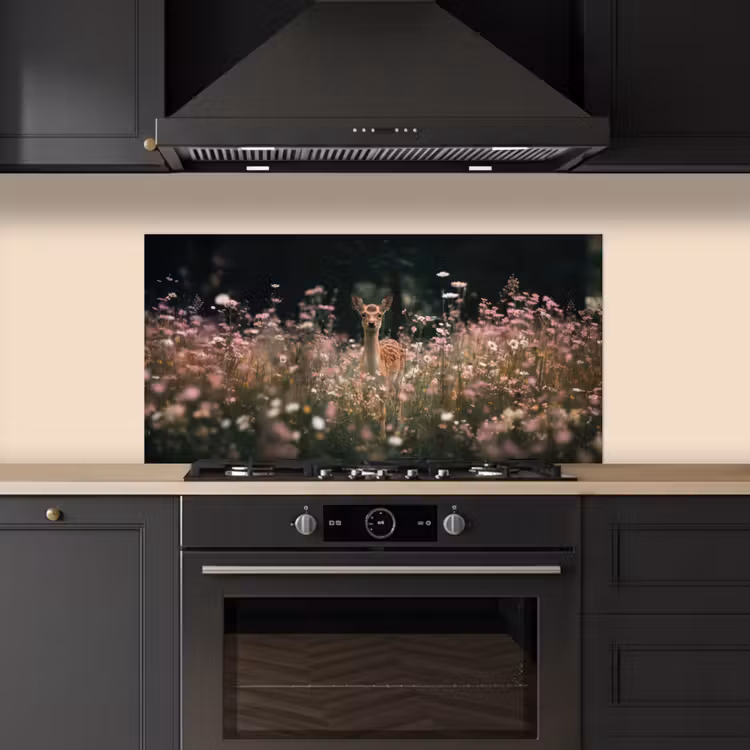 Hert - Wilde bloemen - Bos keuken achterwand spatscherm middel -sfeer1