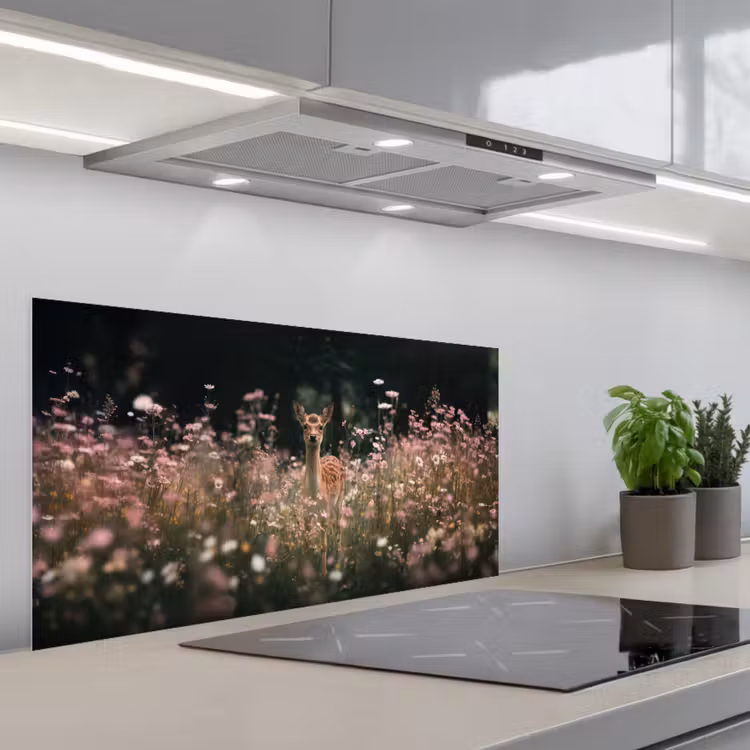 Hert - Wilde bloemen - Bos keuken achterwand spatscherm middel -3d_schuin