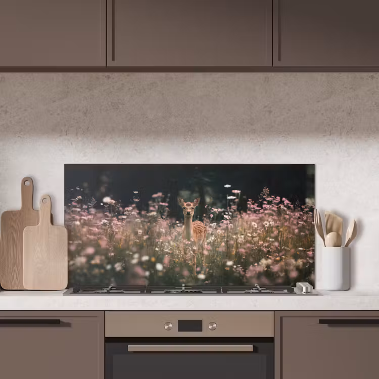 Hert - Wilde bloemen - Bos keuken achterwand spatscherm middel -sfeer2