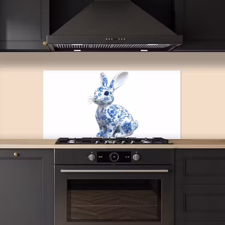 Delftsblauw - Haasje - Wit keuken achterwand spatscherm middel -sfeer1