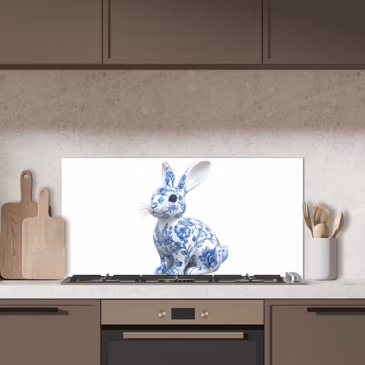 Delftsblauw - Haasje - Wit keuken achterwand spatscherm middel -sfeer2