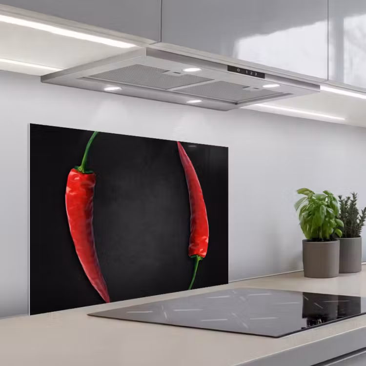 Dialoog van Pepers keuken achterwand spatscherm middel -3d_schuin