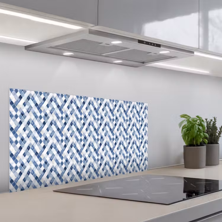 Diamant - Patroon - Blauw - Wit keuken achterwand spatscherm middel 899 -3d_schuin