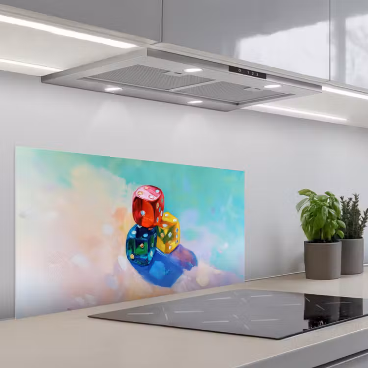 Dobbelstenen - Kleurrijk - Getallen - Stipjes keuken achterwand spatscherm middel -3d_schuin
