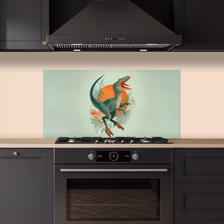 Dino - Bladeren - Grafisch - Groen keuken achterwand spatscherm middel -sfeer1