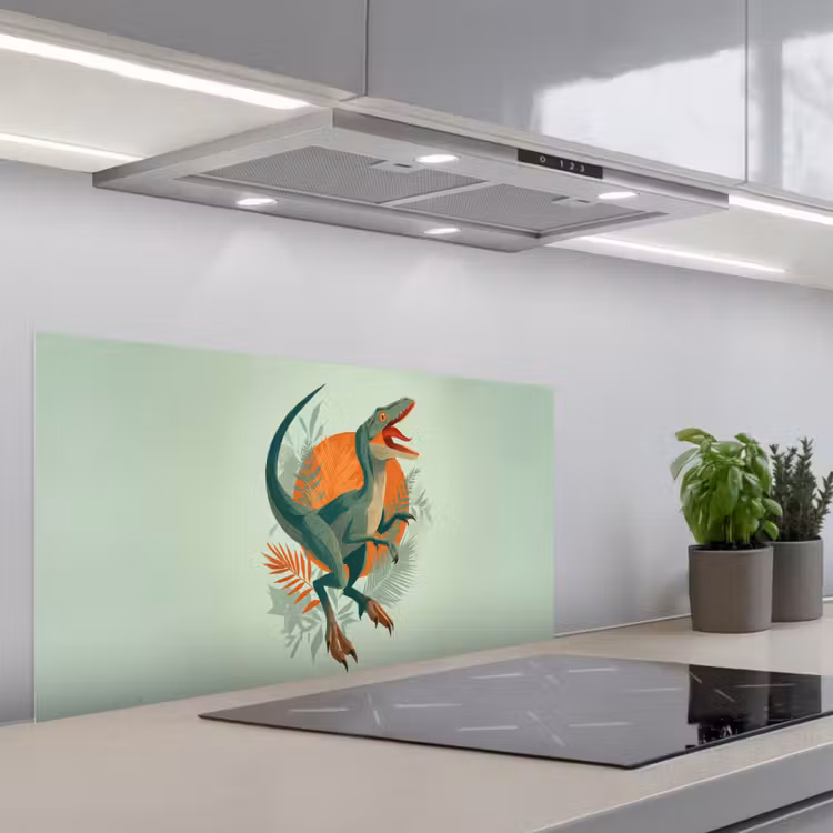 Dino - Bladeren - Grafisch - Groen keuken achterwand spatscherm middel -3d_schuin