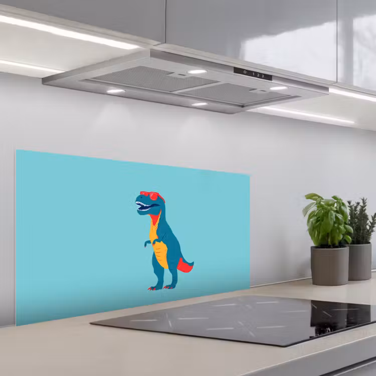 Dinosaurus - Blauw - Zonnebril keuken achterwand spatscherm middel -3d_schuin