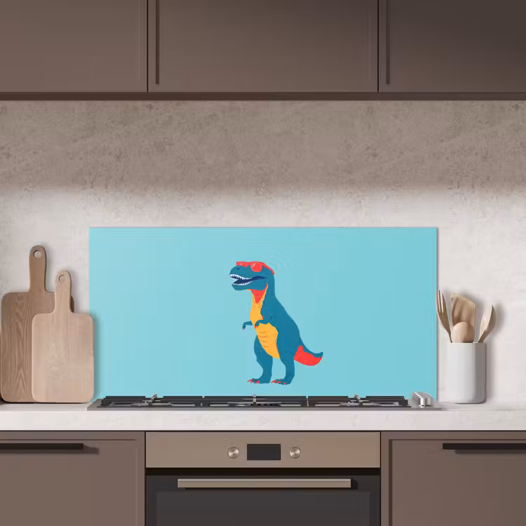 Dinosaurus - Blauw - Zonnebril keuken achterwand spatscherm middel -sfeer2