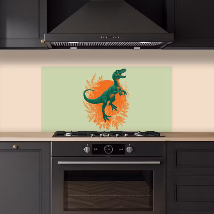 Dinosaurus - Groen - Planten - Cirkel keuken achterwand spatscherm middel -sfeer1