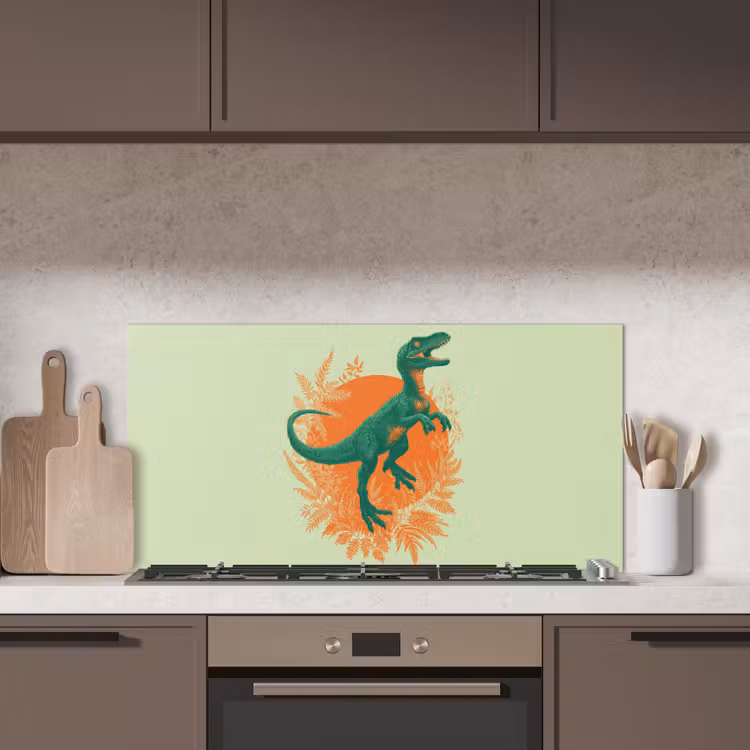 Dinosaurus - Groen - Planten - Cirkel keuken achterwand spatscherm middel -sfeer2