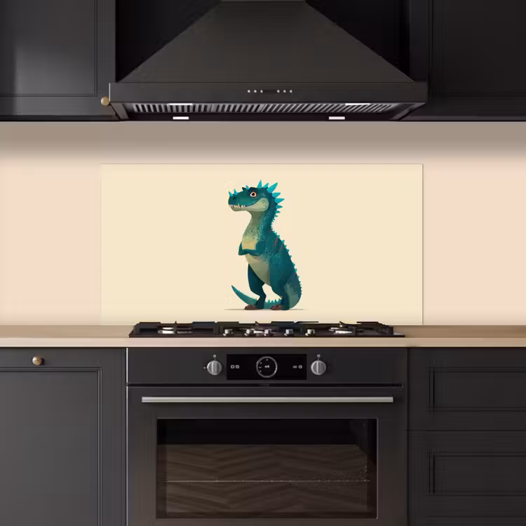 Dinosaurus - Turquoise - Stekels keuken achterwand spatscherm middel -sfeer1