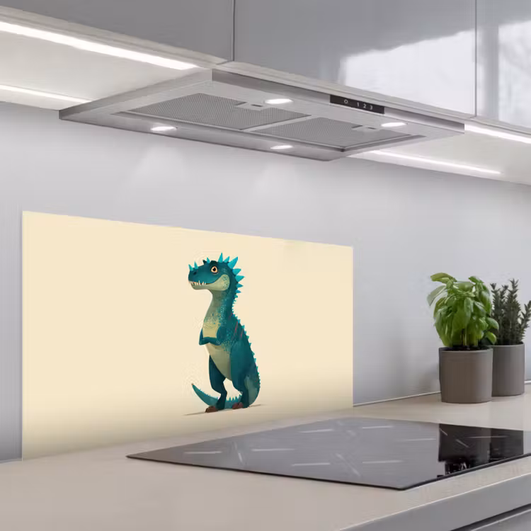 Dinosaurus - Turquoise - Stekels keuken achterwand spatscherm middel -3d_schuin