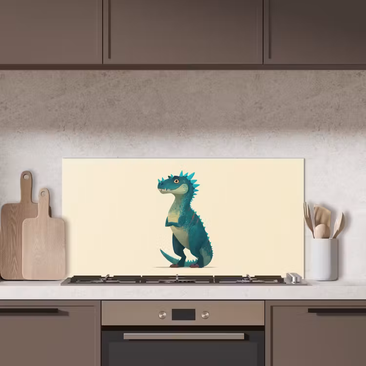Dinosaurus - Turquoise - Stekels keuken achterwand spatscherm middel -sfeer2