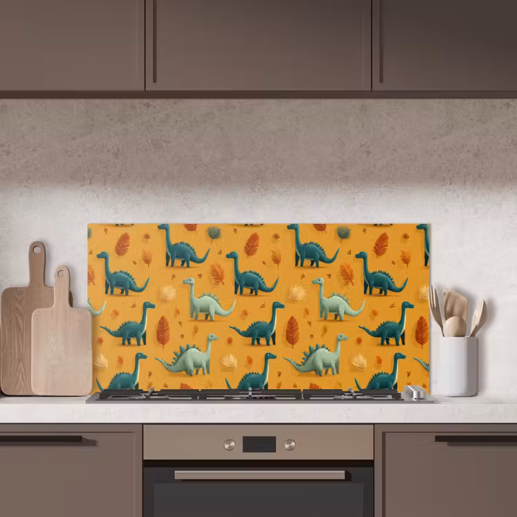 Dinosaurussen - Stekels - Herfstbladeren - Bruin keuken achterwand spatscherm middel -sfeer2