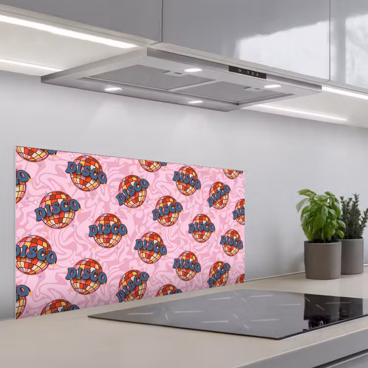 Disco - Bal - Patroon - Roze keuken achterwand spatscherm middel 899 -3d_schuin