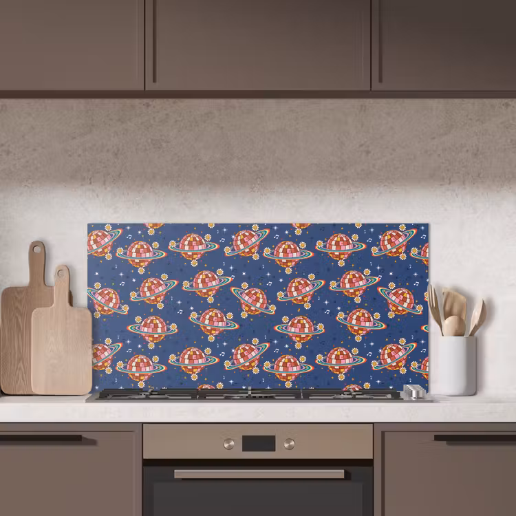 Disco - Blauw - Patroon keuken achterwand spatscherm middel 899 -sfeer2