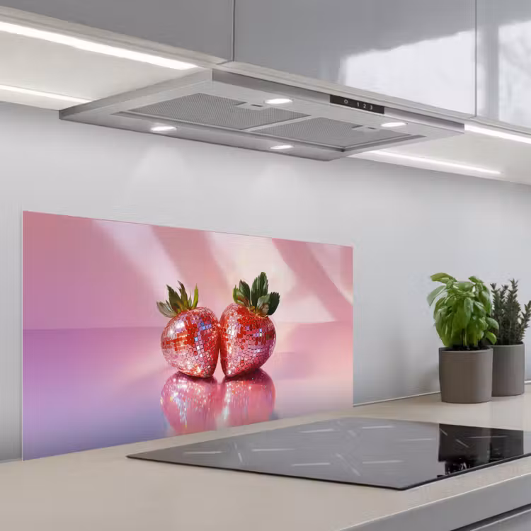 Disco - Fruit - Glitter - Strawberry keuken achterwand spatscherm middel -3d_schuin