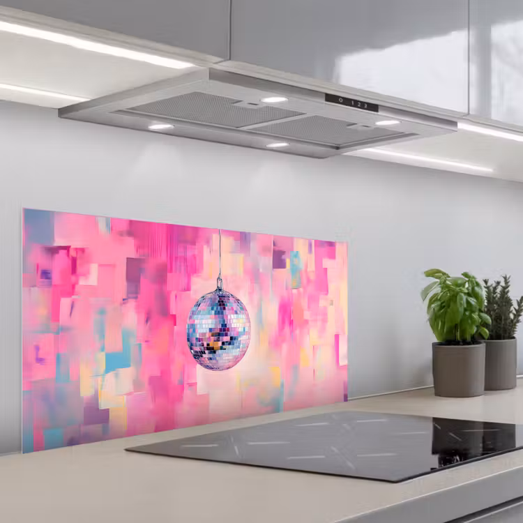 Discobal - Pink - Verf keuken achterwand spatscherm middel -3d_schuin