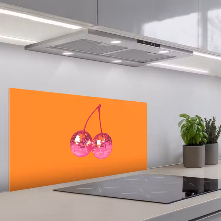Discoballen - Kers - Spiegels - Roze keuken achterwand spatscherm middel -3d_schuin