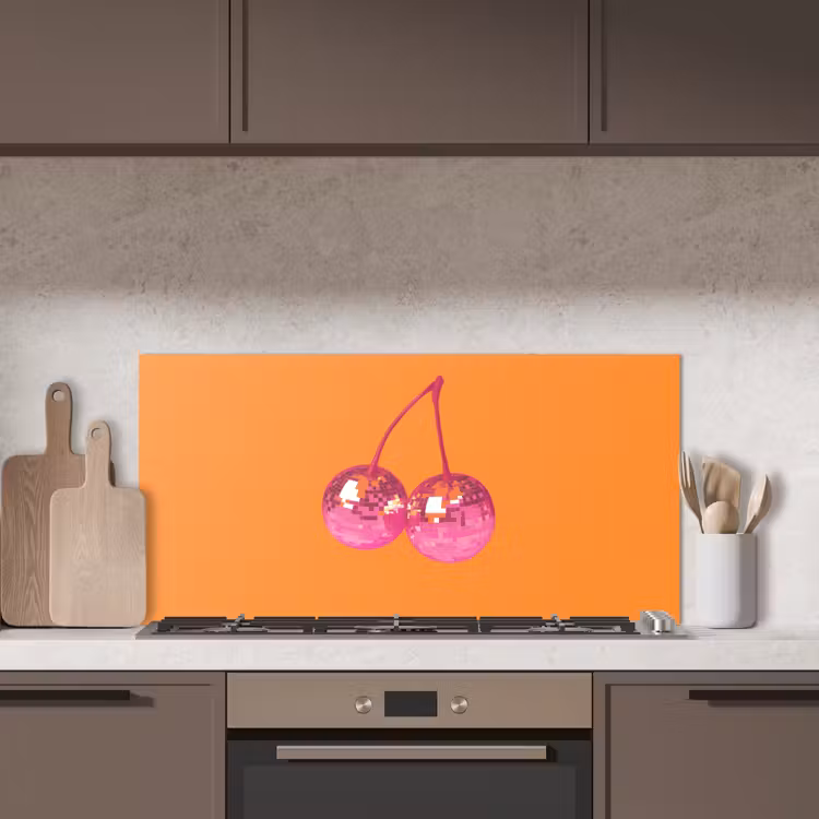 Discoballen - Kers - Spiegels - Roze keuken achterwand spatscherm middel -sfeer2