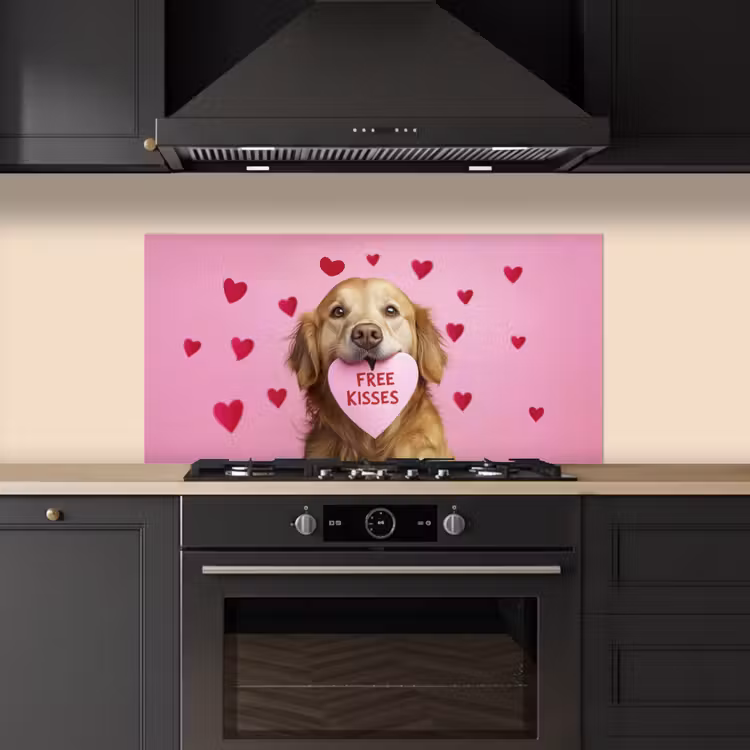 Hond - Kiss- Valentijn - Hartjes keuken achterwand spatscherm middel -sfeer1