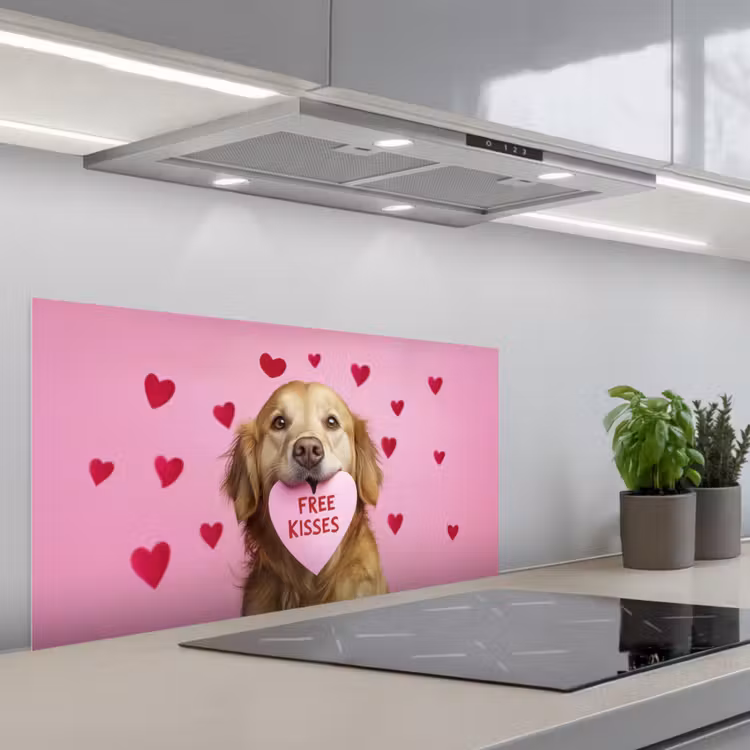 Hond - Kiss- Valentijn - Hartjes keuken achterwand spatscherm middel -3d_schuin
