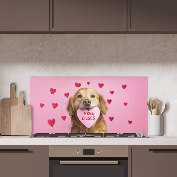Hond - Kiss- Valentijn - Hartjes keuken achterwand spatscherm middel -sfeer2
