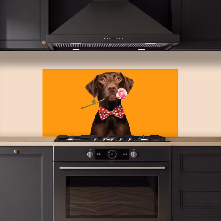 Hond - Oranje - Roos - Valentijn keuken achterwand spatscherm middel -sfeer1