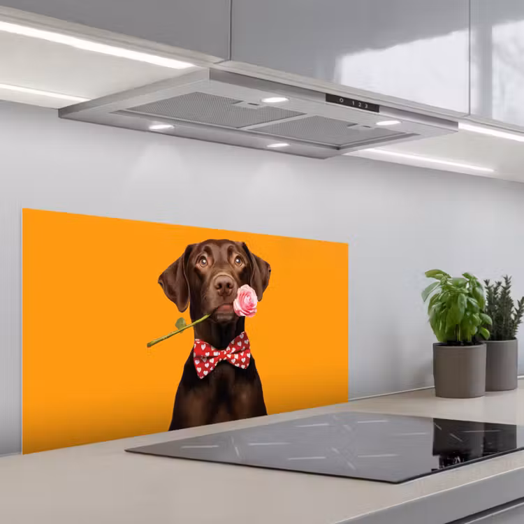 Hond - Oranje - Roos - Valentijn keuken achterwand spatscherm middel -3d_schuin