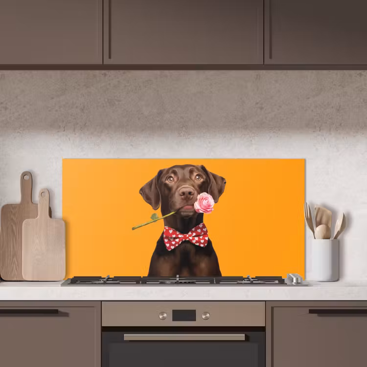 Hond - Oranje - Roos - Valentijn keuken achterwand spatscherm middel -sfeer2