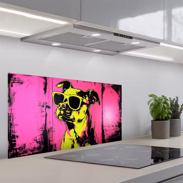 Hond - Zonnebril - Roze - Art keuken achterwand spatscherm middel -3d_schuin