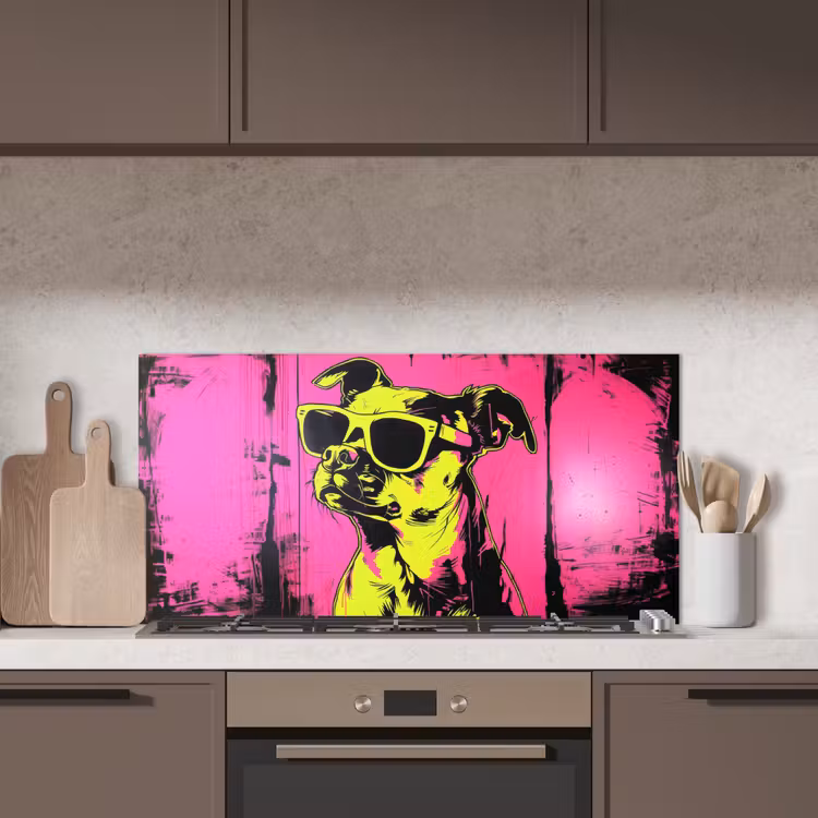 Hond - Zonnebril - Roze - Art keuken achterwand spatscherm middel -sfeer2