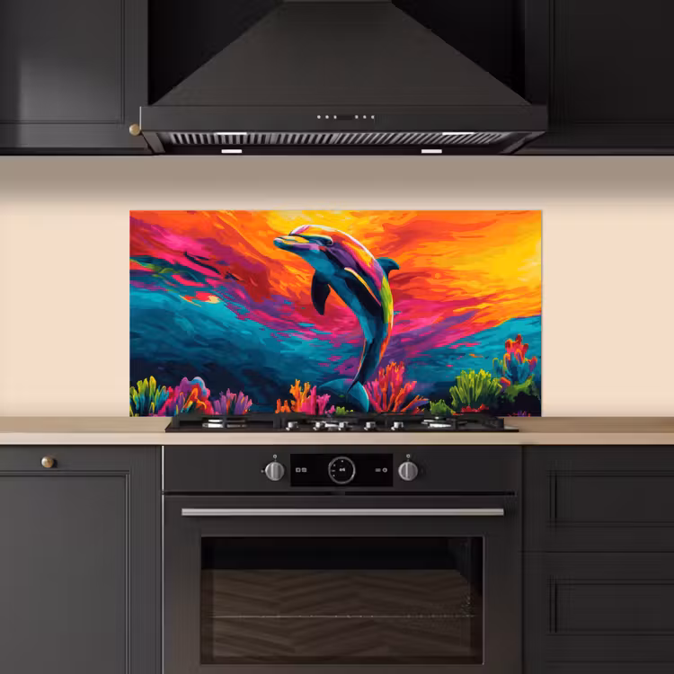 Dolfijn - Kleurrijk - Oceaan - Koraal keuken achterwand spatscherm middel -sfeer1