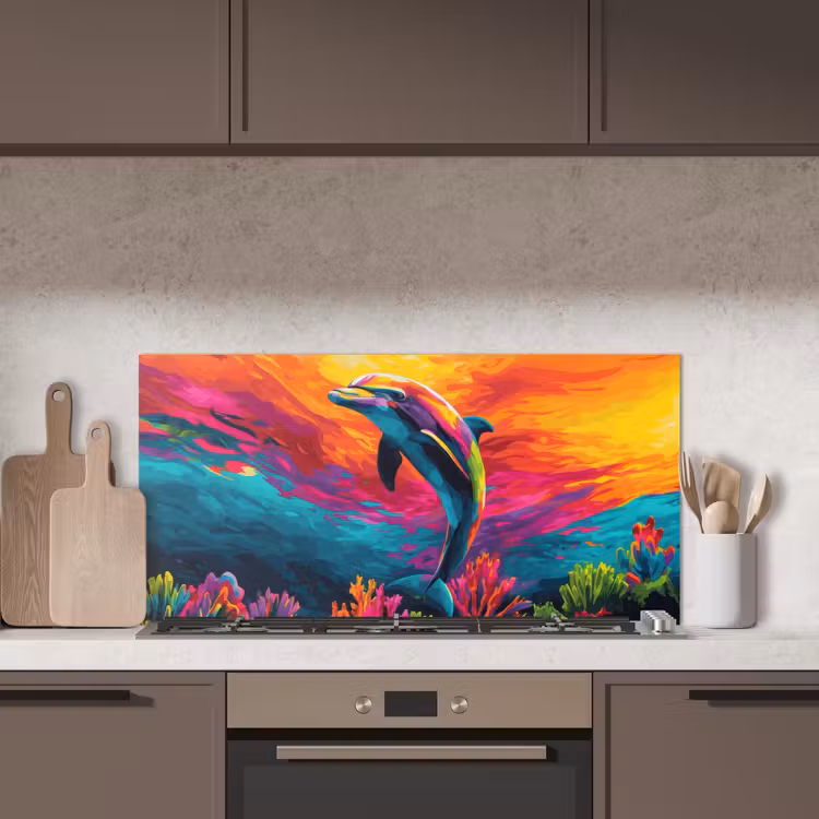 Dolfijn - Kleurrijk - Oceaan - Koraal keuken achterwand spatscherm middel -sfeer2