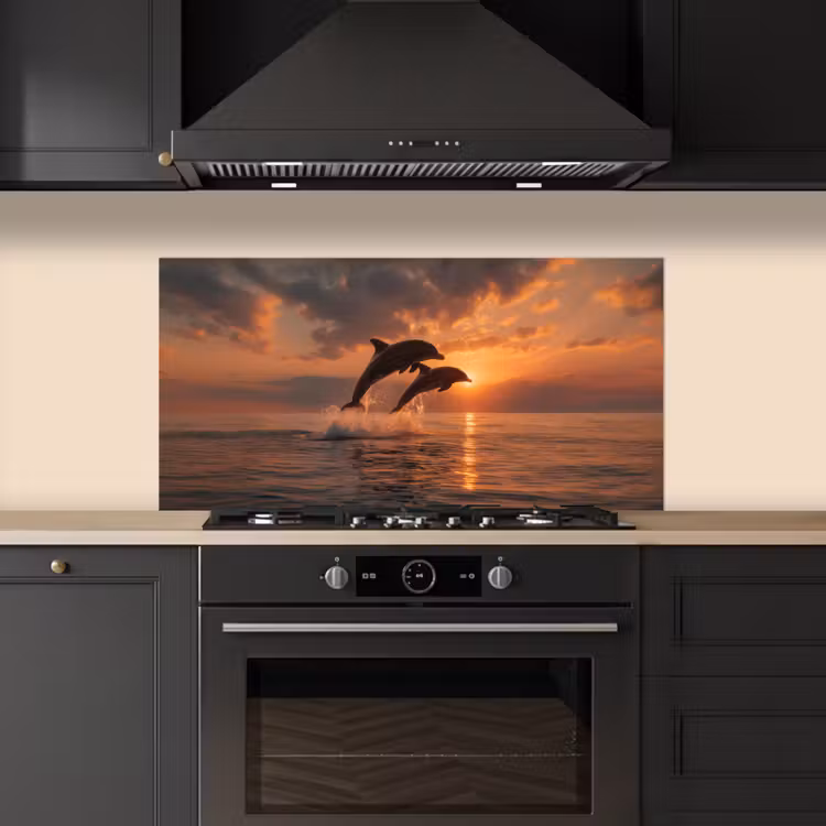 Dolfijnen - Zee - Realistisch keuken achterwand spatscherm middel -sfeer1