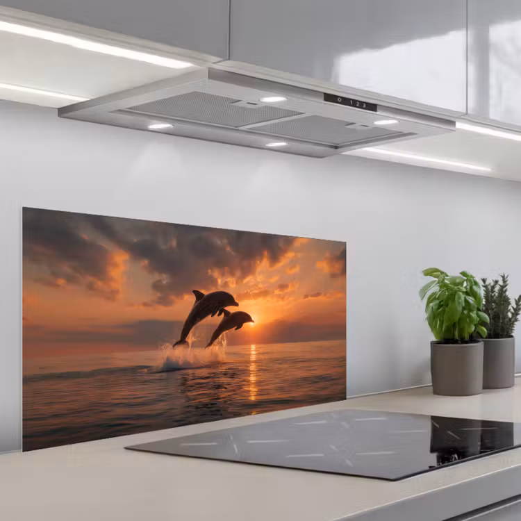 Dolfijnen - Zee - Realistisch keuken achterwand spatscherm middel -3d_schuin