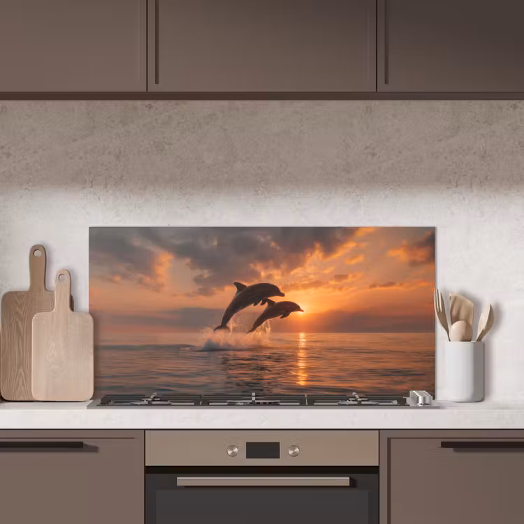 Dolfijnen - Zee - Realistisch keuken achterwand spatscherm middel -sfeer2