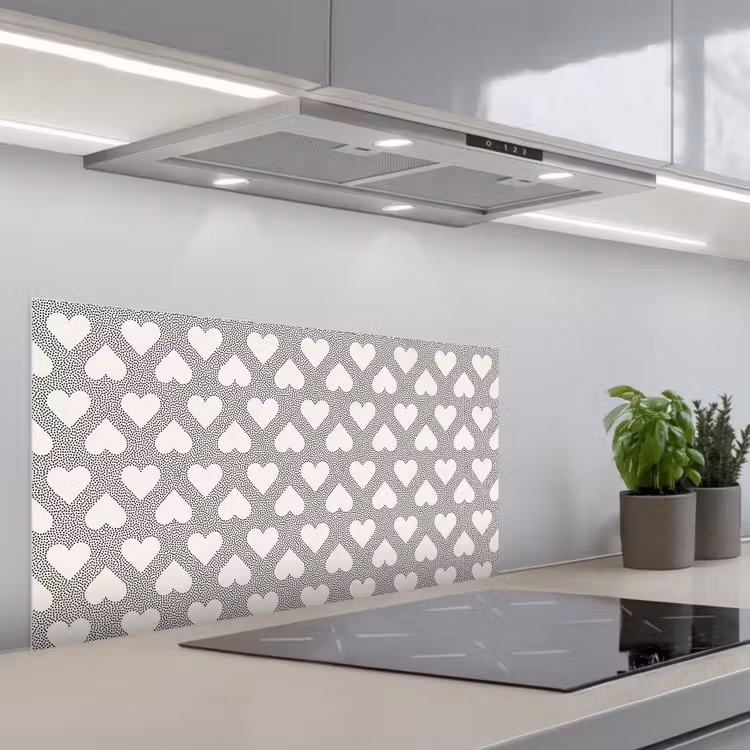 Stippen - Hart - Zwart - Wit keuken achterwand spatscherm middel 899 -3d_schuin
