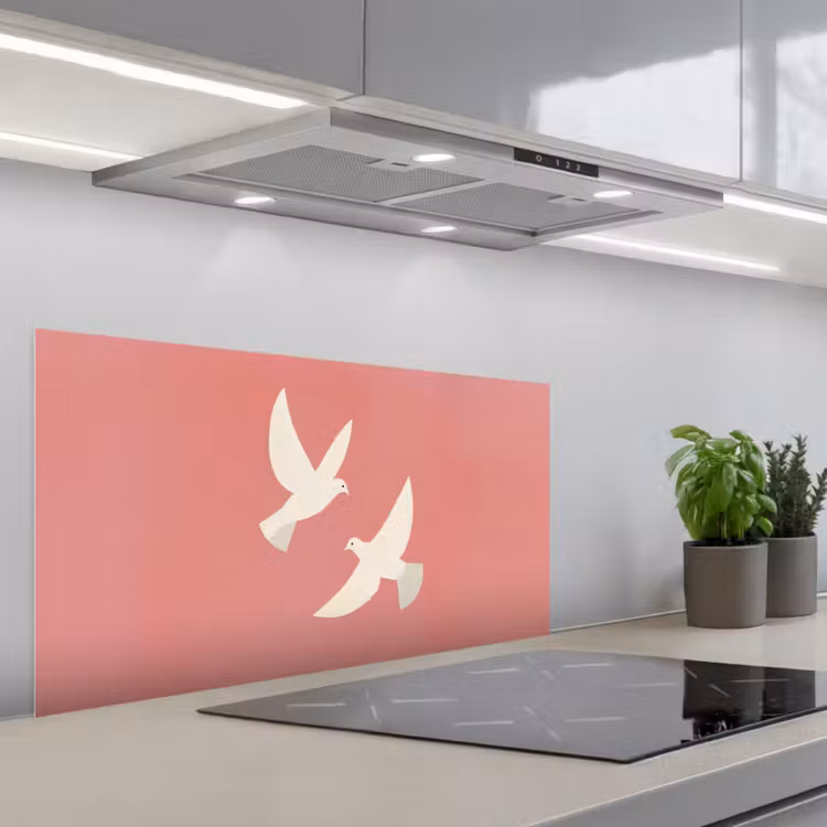 Duiven - Wit - Sierlijk keuken achterwand spatscherm middel -3d_schuin