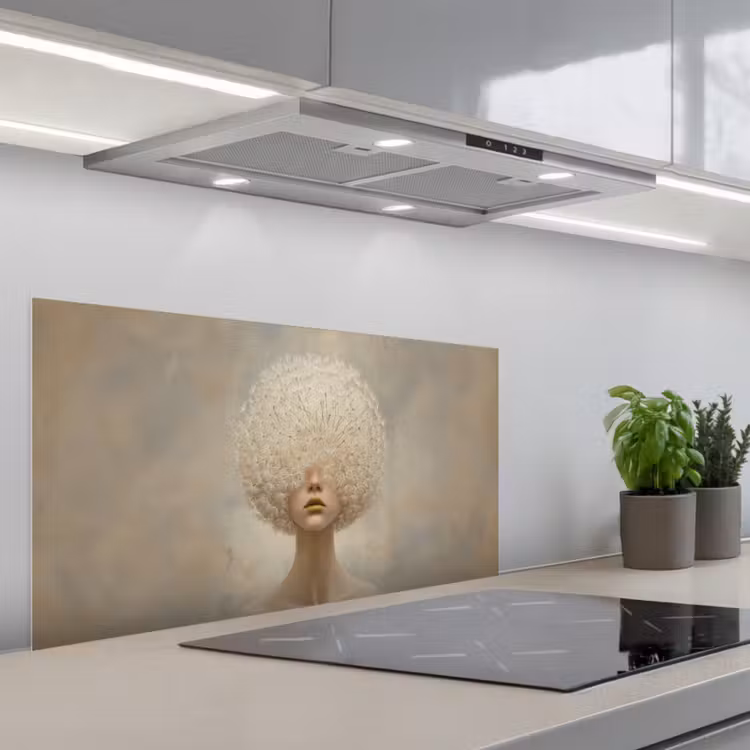 Dromerig - Beige - Paardenbloemzaadjes keuken achterwand spatscherm middel -3d_schuin