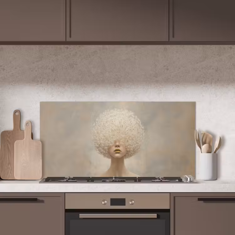 Dromerig - Beige - Paardenbloemzaadjes keuken achterwand spatscherm middel -sfeer2